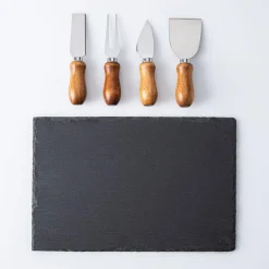 KSP Asiago Cheese Board with Knives - Set of 5 (Black)
