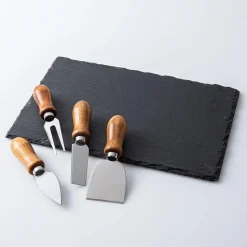 KSP Asiago Cheese Board with Knives - Set of 5 (Black)