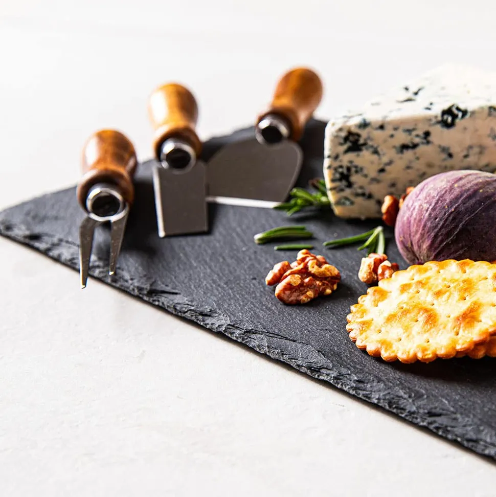 KSP Asiago Cheese Board with Knives - Set of 5 (Black)