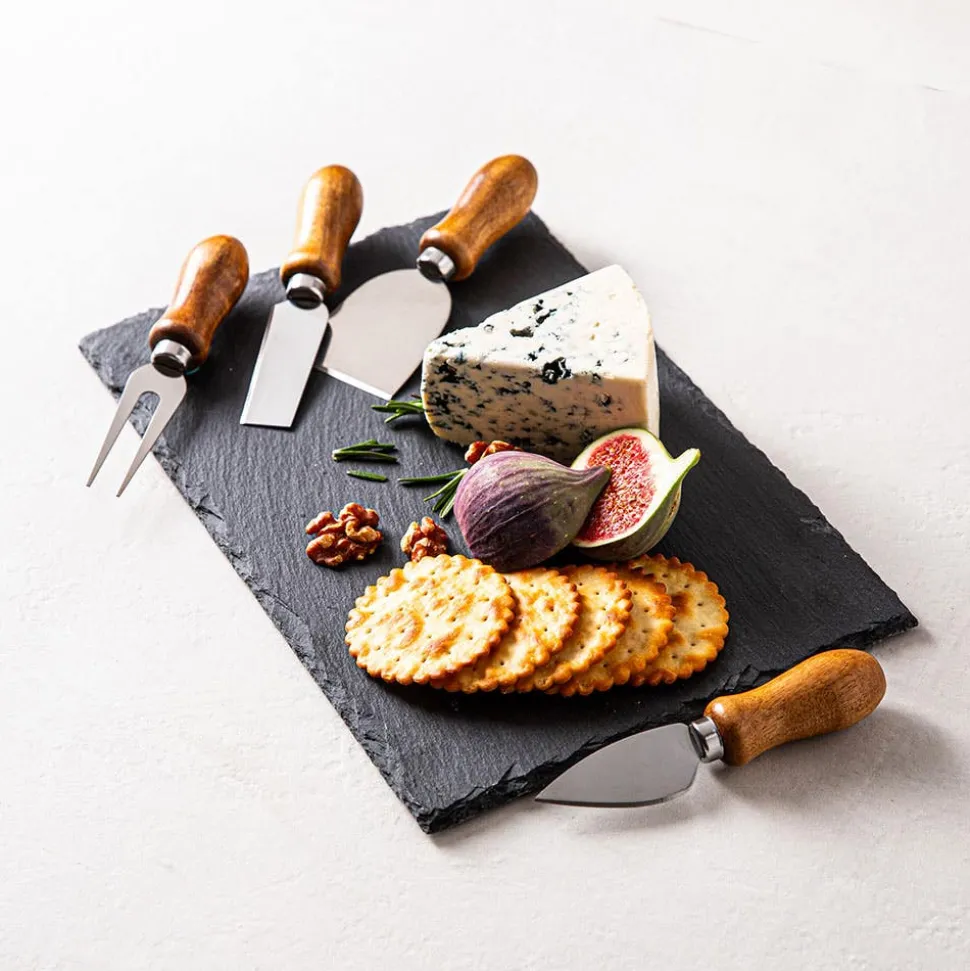KSP Asiago Cheese Board with Knives - Set of 5 (Black)