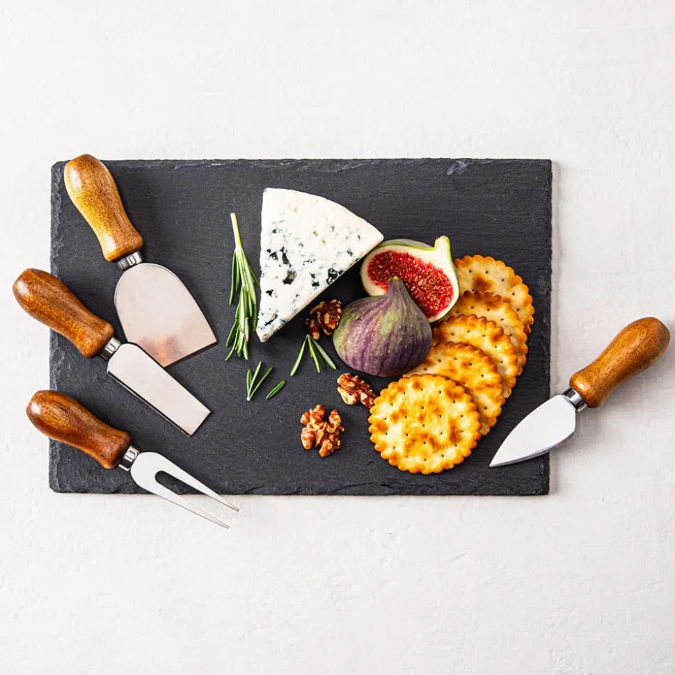 KSP Asiago Cheese Board with Knives - Set of 5 (Black)