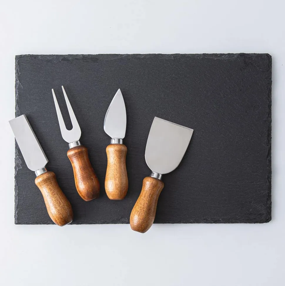 KSP Asiago Cheese Board with Knives - Set of 5 (Black)