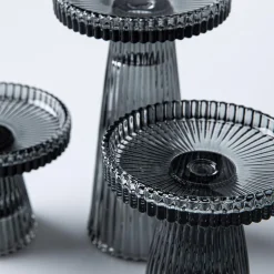KSP Ava Ribbed Glass Pillar Candle Holder - Set of 3 (Smoke)