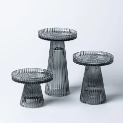 KSP Ava Ribbed Glass Pillar Candle Holder - Set of 3 (Smoke)