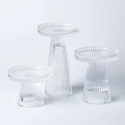 KSP Ava Ribbed Glass Pillar Candle Holder - Set of 3 (Clear)