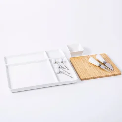KSP Bamboo Porcelain Serve Platter - Set of 9 (White/Natural)