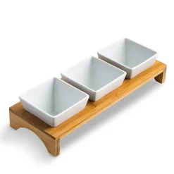 KSP Bamboo Triple Dish Stand (White/Natural)
