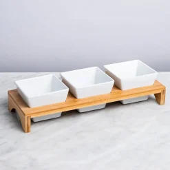 KSP Bamboo Triple Dish Stand (White/Natural)