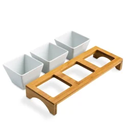 KSP Bamboo Triple Dish Stand (White/Natural)