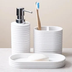 KSP Berkeley Stripe Resin Bath Accessory - Set of 3 (White)
