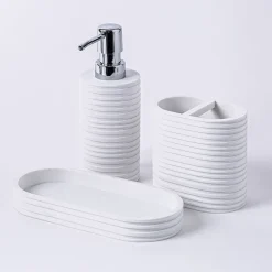 KSP Berkeley Stripe Resin Bath Accessory - Set of 3 (White)