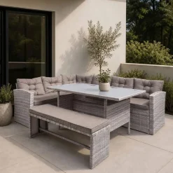 KSP Caban Outdoor Couch & Dining Table - Set of 3 (Grey)