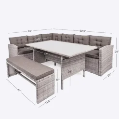 KSP Caban Outdoor Couch & Dining Table - Set of 3 (Grey)