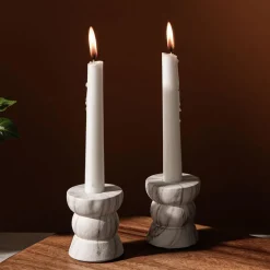 KSP Carrera 'Marble' Cement Taper Candle Holder - Set of 2 (White)
