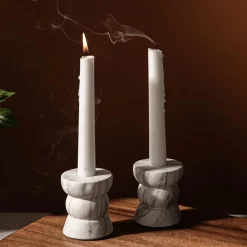 KSP Carrera 'Marble' Cement Taper Candle Holder - Set of 2 (White)