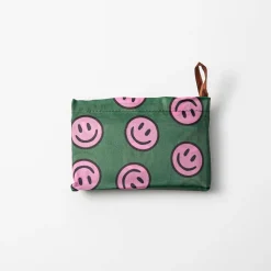 KSP Carry 'Smiley Face' Shopping Bag with Travel Pouch (Green/Purple)
