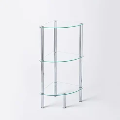 KSP Cascade Tempered '3-Tier' Glass Shelf Corner Unit (Clear/Chrome)