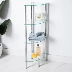 KSP Cascade Tempered '4-Tier' Glass Shelf Corner Unit (Clear/Chrome)