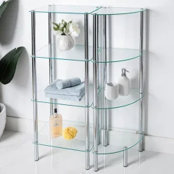 KSP Cascade Tempered '4-Tier' Glass Shelf Corner Unit (Clear/Chrome)
