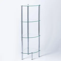 KSP Cascade Tempered '4-Tier' Glass Shelf Corner Unit (Clear/Chrome)