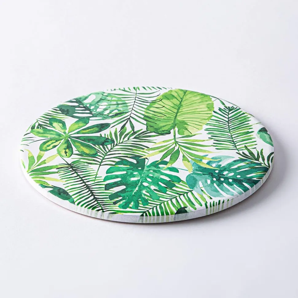 KSP Ceramica 'Palm Fern' Printed Ceramic Trivet 20cm (Green/White)