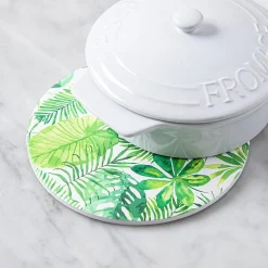 KSP Ceramica 'Palm Fern' Printed Ceramic Trivet 20cm (Green/White)