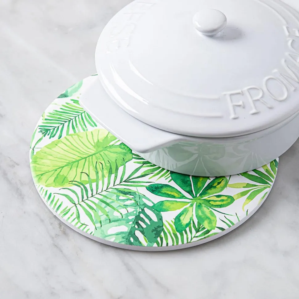 KSP Ceramica 'Palm Fern' Printed Ceramic Trivet 20cm (Green/White)