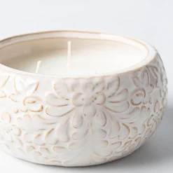 KSP Ceramic 'Floral' Citronella Candle 13 cm dia. x 6 cm