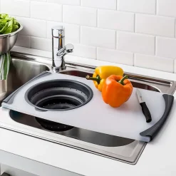 KSP Chop 'N Wash Poly Cutting Board with Colander (Grey)