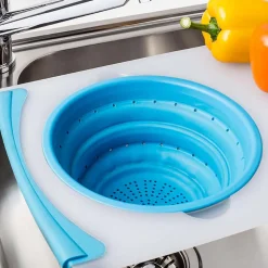 KSP Chop 'N Wash Poly Cutting Board with Colander (Light Blue)
