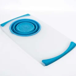 KSP Chop 'N Wash Poly Cutting Board with Colander (Light Blue)