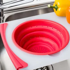 KSP Chop 'N Wash Poly Cutting Board with Colander (Red)