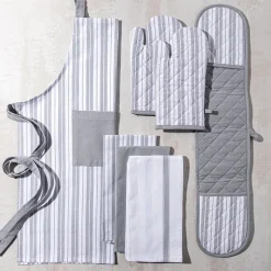 KSP Classic Stripe 100% Cotton Double Oven Mitt (Light Grey)