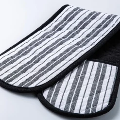 KSP Classic Stripe 100% Cotton Double Oven Mitt (Black)