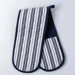 KSP Classic Stripe 100% Cotton Double Oven Mitt (Navy)