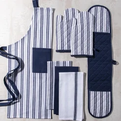 KSP Classic Stripe 100% Cotton Double Oven Mitt (Navy)