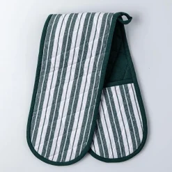 KSP Classic Stripe 100% Cotton Double Oven Mitt (Dark Green)