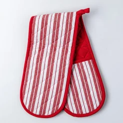 KSP Classic Stripe 100% Cotton Double Oven Mitt (Red/White)