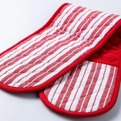 KSP Classic Stripe 100% Cotton Double Oven Mitt (Red/White)