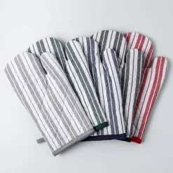KSP Classic Stripe 100% Cotton Oven Mitt - Set of 2 (Black)