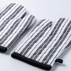 KSP Classic Stripe 100% Cotton Oven Mitt - Set of 2 (Black)