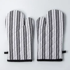 KSP Classic Stripe 100% Cotton Oven Mitt - Set of 2 (Black)