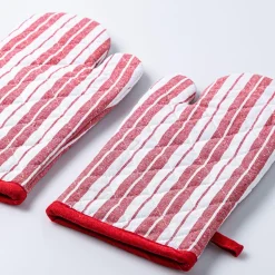 KSP Classic Stripe 100% Cotton Oven Mitt - Set of 2 (Red/White)