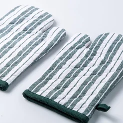KSP Classic Stripe 100% Cotton Oven Mitt - Set of 2 (Dark Green)