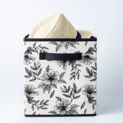 KSP Collapsible 'Floral' Non-Woven Storage Bin (Ivory) 10x10x11