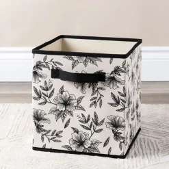 KSP Collapsible 'Floral' Non-Woven Storage Bin (Ivory) 10x10x11