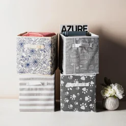 KSP Collapsible 'Stripes' Non-Woven Storage Bin (Light Grey) 10x10x11"