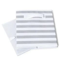 KSP Collapsible 'Stripes' Non-Woven Storage Bin (Light Grey) 10x10x11