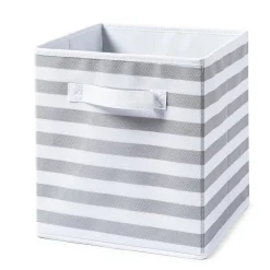 KSP Collapsible 'Stripes' Non-Woven Storage Bin (Light Grey) 10x10x11