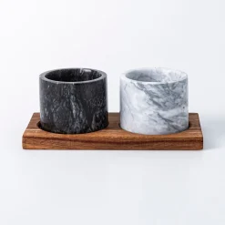 KSP Combo Salt Pepper Pinch Pots with Acacia Tray - Set of 3